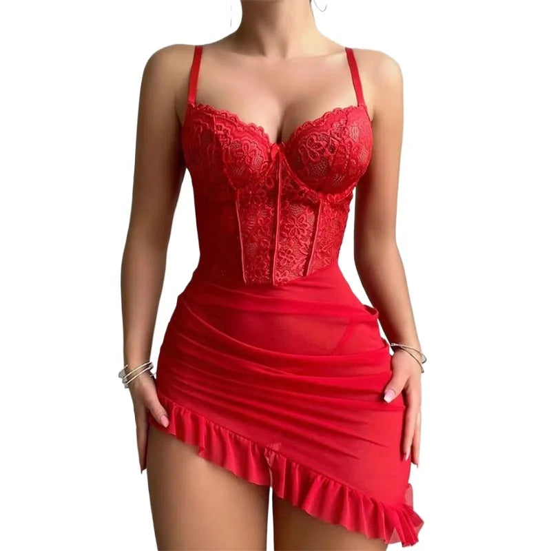 Midnight Bloom — Lace & Satin-Look Chemise